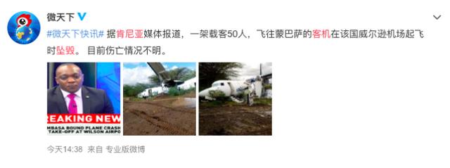 肯尼亚客机坠毁 航空公司称机上所有人已安全着陆